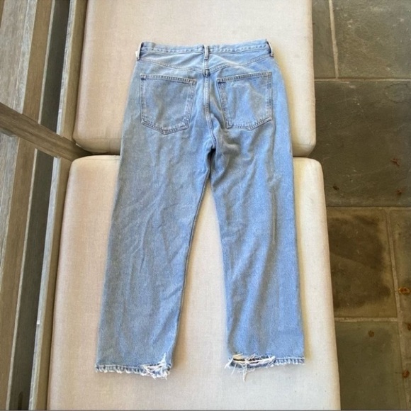 NWT AGOLDE 90s Crop Jeans Echo Blue High Rise Denim Light Wash Destroyed 27 - Picture 6 of 10